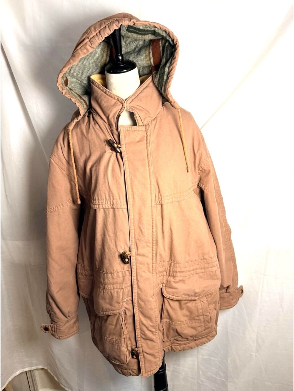 Members Only Hooded Parka Jacket 90s Tan Canvas Cotton Insulated
